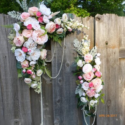 Wedding Arch Flowers, Blush Pink, Fuchsia and White Rose swag - image1